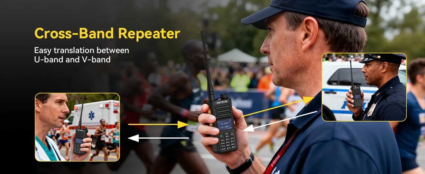 Ra89r model two way radio supports cross-band communication between