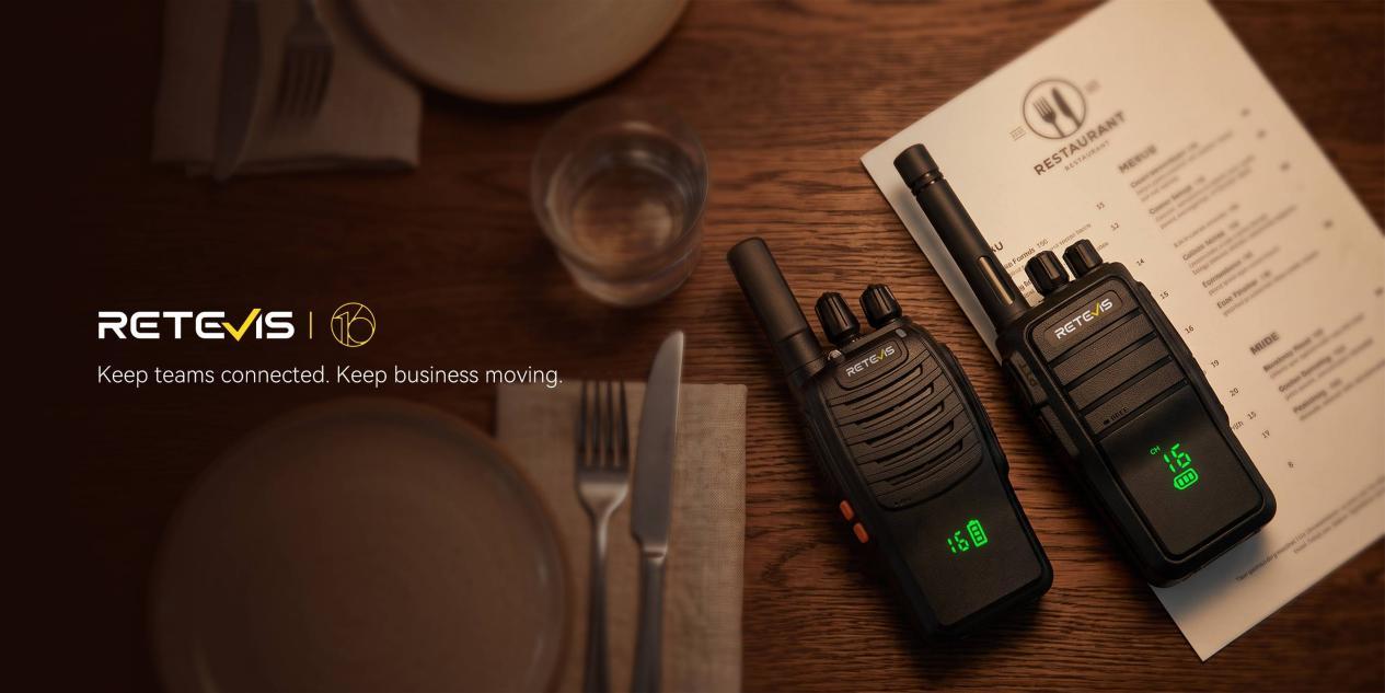 Retevis business walkie talkie keeps restaurant teams connected with reliable business two way radios.