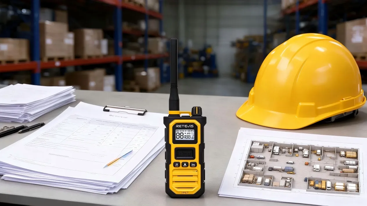 Retevis heavy-duty walkie talkie and tender documents for Q4 retail logistics communication system evaluation