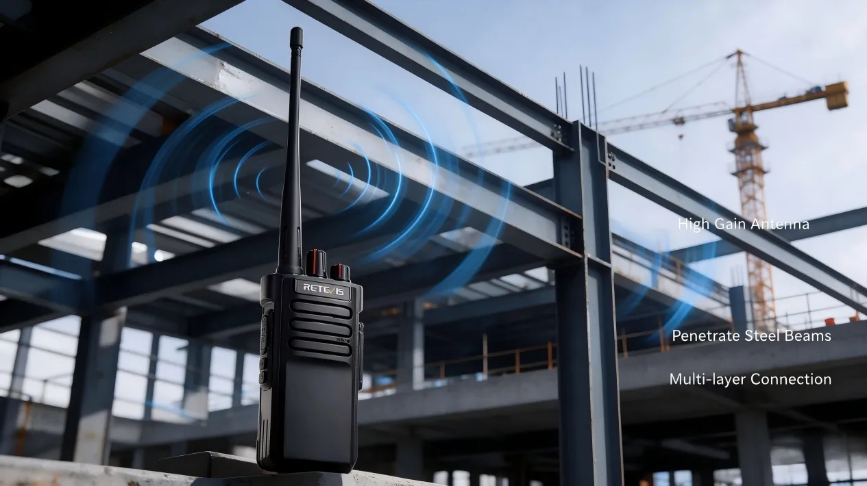 Retevis RT29 high power radio penetrating steel decking on multi-story site