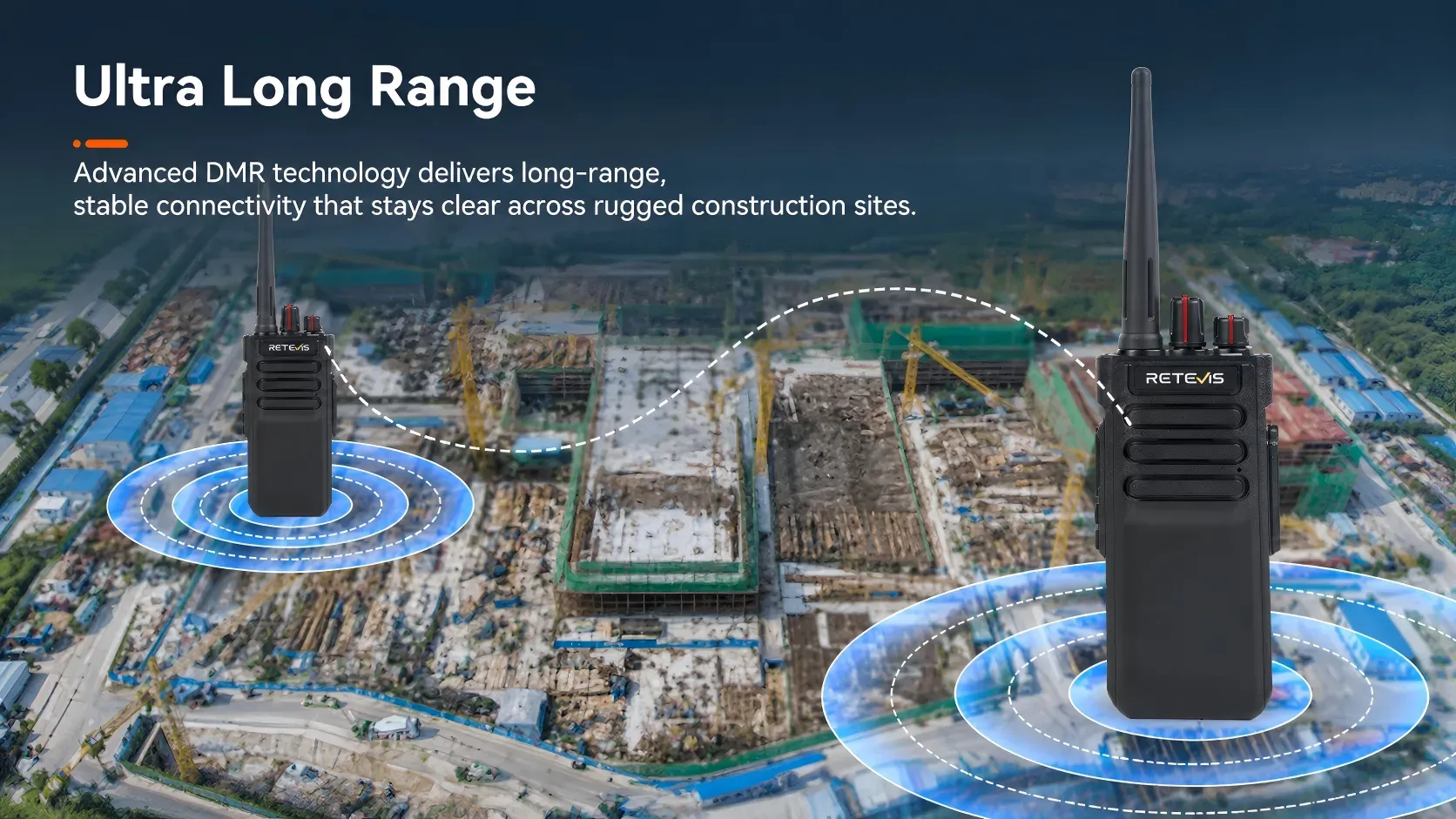 Retevis RT29D long range DMR two-way radios for large steel structure construction sites with multi-crane work zones