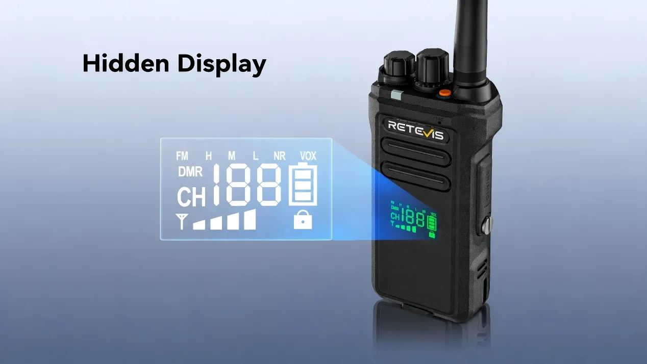 Retevis NR30D DMR construction radio with hidden digital display for steel structure crane operators