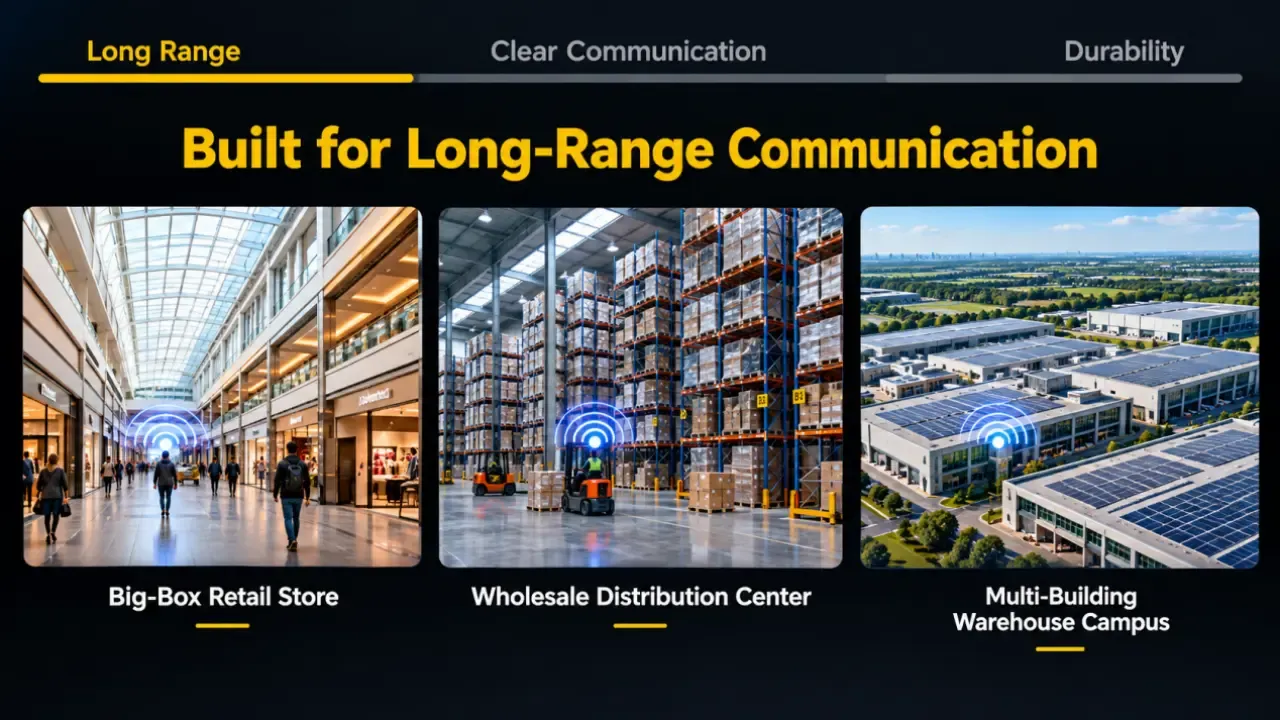 Retevis long range two way radio for retail stores, wholesale distribution centers and multi-building warehouse campuses